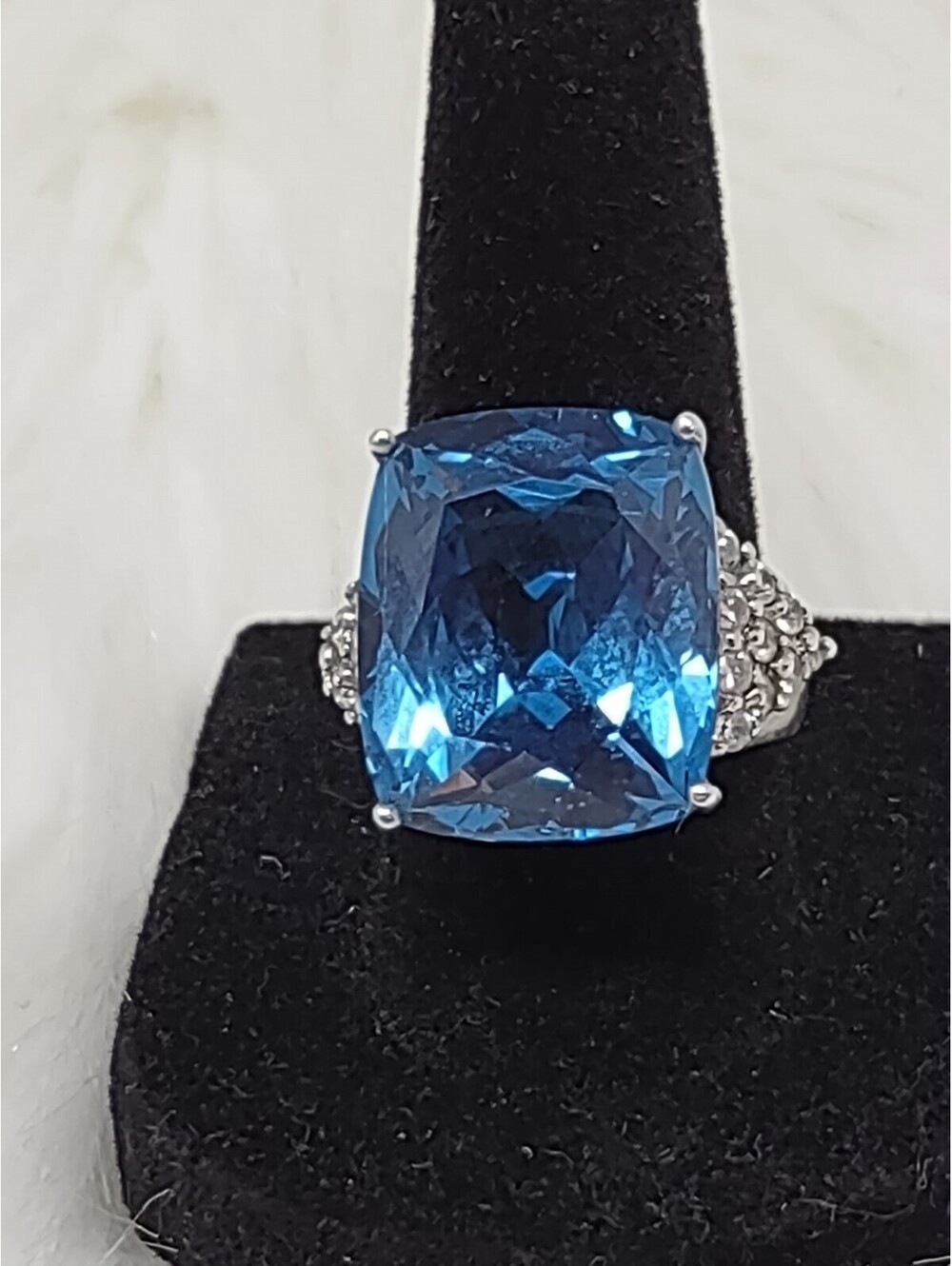 Sterling Silver Lab Sapphire CZ Cocktail Ring Size 7 11.3g
